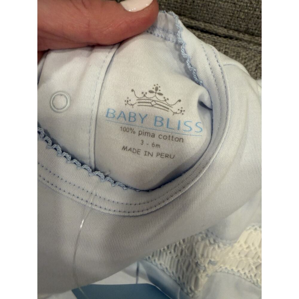 Baby Bliss Smocked Baby Boy Gown Blue Pima Cotton 3-6 Months NWT - Picture 8 of 12